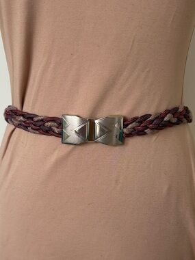 Gutos 80s Vintage West Germany Braid Cord Bow Tie Etched Clasp Buckle Waist Belt